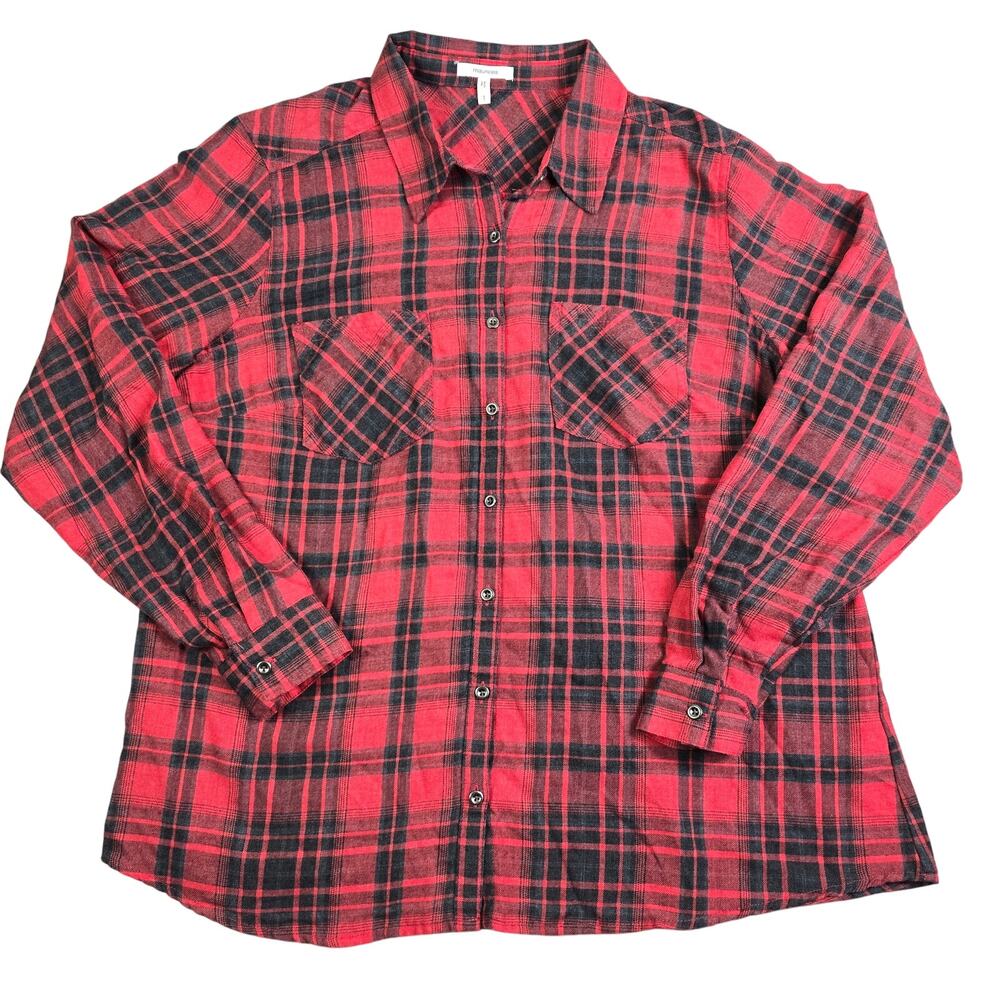 Maurices Flannel Button Shirt‎ Top Women's 1 (14/16) Red & Black Soft Cabin Cozy